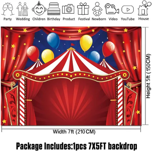 Miniatura 6 de Telón de fondo de carpa de circo roja Big Top temática de carnaval fiesta de cumpleaños fondo de fotografía para recién nacidos baby shower cabinas