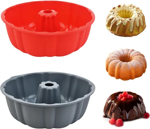 Miniatura 6 de PADELE Paquete de 2 moldes de silicona antiadherentes, 10 pulgadas, moldes de silicona para pasteles, molde para hornear para gelatina, gelatina