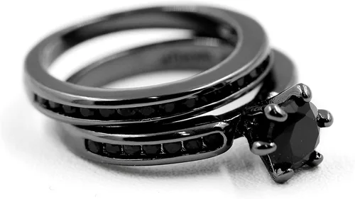 Miniatura 5 de Conjunto de canal solitario de circón negro anillo de compromiso de eternidad anillo de compromiso de 2 piezas para mujer conjuntos de anillos