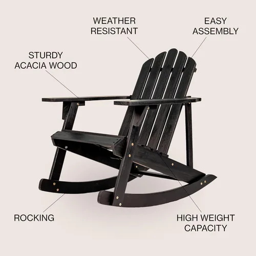 Miniatura 5 de JONATHAN Y Kiawah PAT1000D - Silla mecedora Adirondack de madera de acacia, resistente a la intemperie, para patio, terraza, jardín y hoguera, Negro