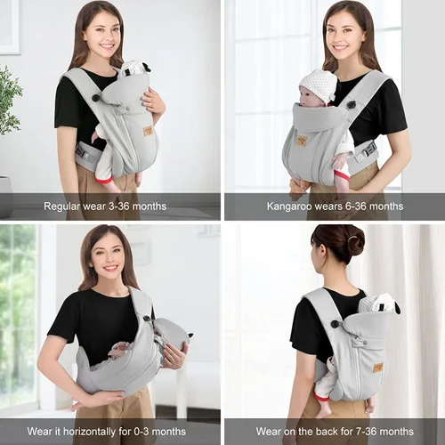Miniatura 7 de Portabebés ergonómico para recién nacidos, con manos libres, transpirable, perfecto para bebés y bebés, regalo de ducha (gris claro)