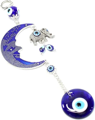 Amuleto azul turco contra el mal de ojo (Nazar) Luna y elefante para colgar en la pared, decoración del hogar, bendición, inauguración de la casa,