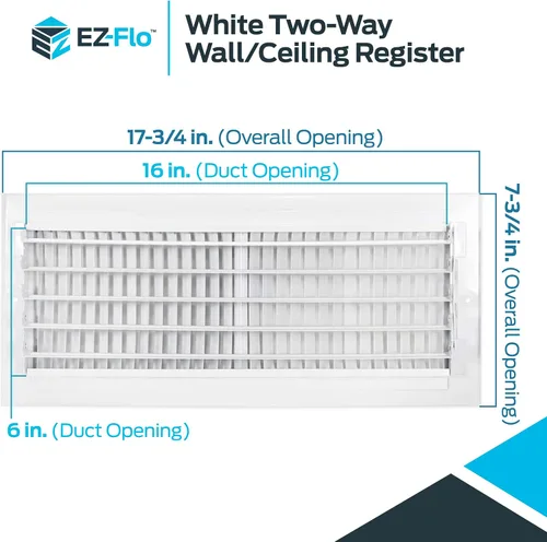 Miniatura 6 de EZ-FLO Cubierta de Ventilación de Aire Blanca de 16 x 6 Pulgadas (Apertura de Conducto) para Pared o Techo, Registro de Ventilación Bidireccional