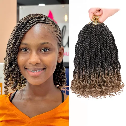 Miniatura 7 de Leeven Cabello de Ganchillo Rizado Senegalés de 12 Pulgadas, 8 Paquetes Trenzas de Ganchillo Cortas Ombre Marrón, Trenzas Havana Pequeñas #T30