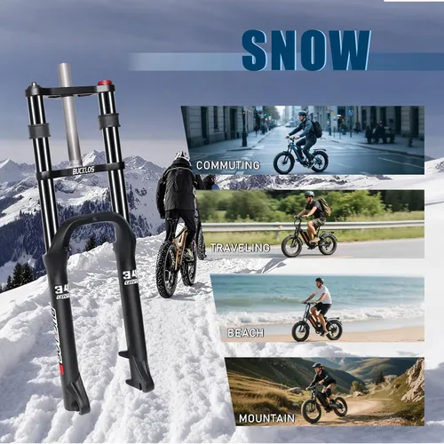 Miniatura 9 de BUCKLOS 20 pulgadas 4.0 Fat Tire Bike Suspension Tenedor, 7.087 in Travel 5.315 in Spacing Hub 0.354 in QR Ebike Oil MTB Fat Fork, Doble Corona