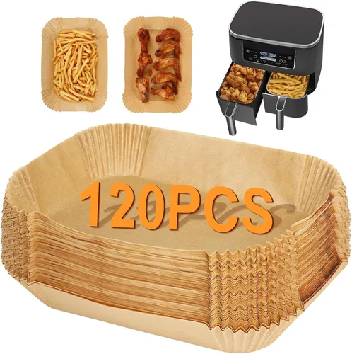 BYKITCHEN Forros para freidora de aire Ninja Dual Air Freider, juego de 120, forros rectangulares desechables para freidora de aire compatibles con