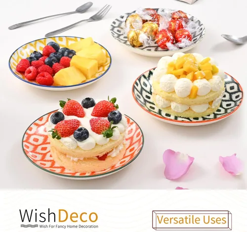 Miniatura 6 de WishDeco Juego de 6 platos de postre pequeños, platos de cerámica para aperitivos de 6 pulgadas, platos de ensalada coloridos, mini plato llano