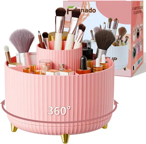 Miniatura 11 de fanado Organizador de brochas de maquillaje giratorio de 360°, organizadores de maquillaje para encimera, organización de maquillaje