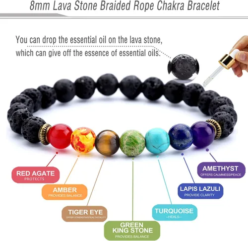 Miniatura 2 de Hamoery Pulsera de chakra de 0.315 in para hombre y mujer, 0.315 in, piedra natural, pulsera de yoga