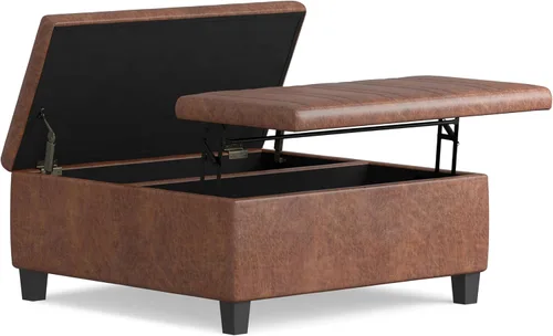 Miniatura 4 de SIMPLIHOME Ellis - Mesa auxiliar cuadrada contemporánea de 36 pulgadas de ancho, otomana de almacenamiento en piel sintética vegana envejecida