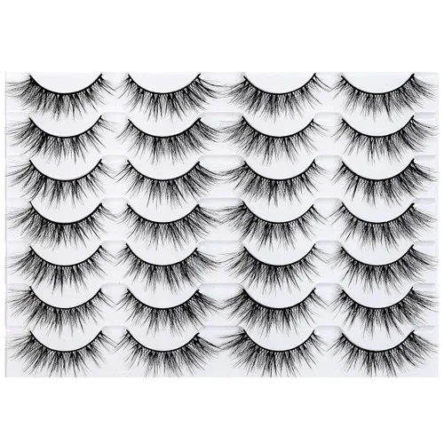 Miniatura 7 de Pestañas postizas de aspecto natural, ojo de gato, 3D, paquete de 14 pares de pestañas postizas hechas a mano, reutilizables, cortas, 0.630 in