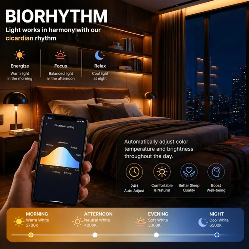 Miniatura 5 de Paquete de 2 bombillas inteligentes, LED A19 que cambian de color (800 lúmenes), WiFi y Bluetooth, sincronización de música, compatible con Alexa