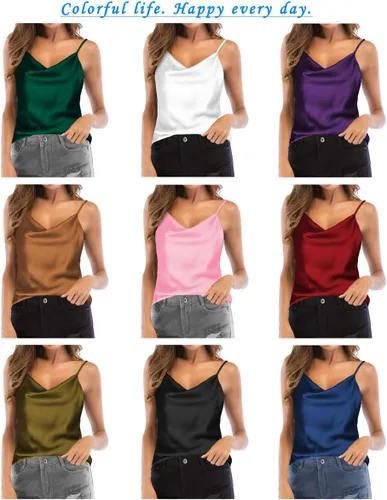 Miniatura 2 de TOUTOUAI - Blusas de tirantes de satén con cuello holgado para mujer