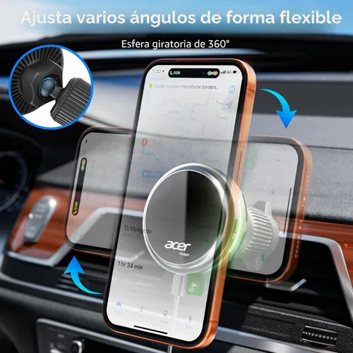 Miniatura 8 de Acer Gadget - Cargador de coche MagSafe de 25 W, cargador inalámbrico de coche con ventilador de refrigeración y luz de fondo, soporte de teléfono