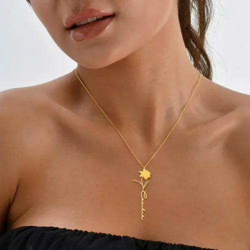 Miniatura 3 de Birth Flower Name Necklace Personalized 18K Gold Plated Birth Month Flower Necklace Dainty Flower Necklace Custom Jewelry Mothers Birthday Christmas