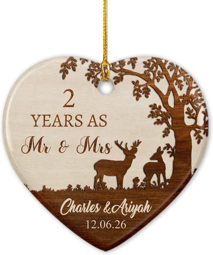 Miniatura 14 de Nuestro adorno de cerámica casado de 2ª Navidad, regalo personalizado de adorno de boda de oso polar, regalo de adorno de boda, Mr Mrs Married