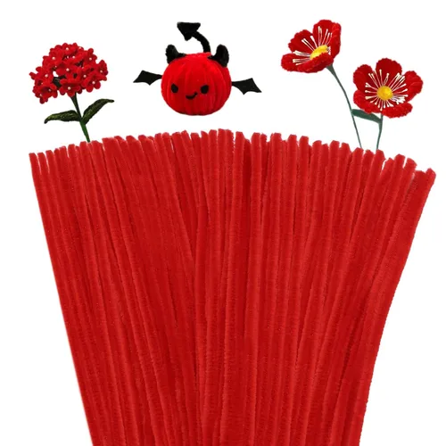 Giwrmu 100 Piezas Limpiapipas Tallos de Chenilla, Limpiapipas Rojos para Manualidades, Palos Difusos Suministros de Manualidades, Limpiapipas para
