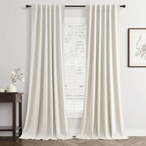 Miniatura 46 de Cortinas Opacas de Lino Beige Blanco de 84 Pulgadas de Largo, Juego de 2 Paneles para Sala de Estar y Dormitorio, Térmicas con Reducción de Ruido