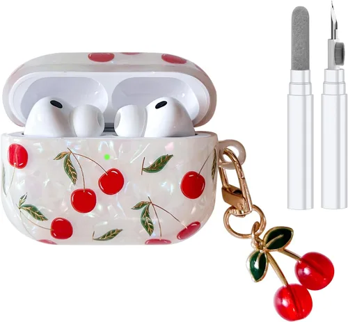 Miniatura 9 de Funda compatible con AirPods Pro (1ª generación), bonita funda estética de cereza para AirPod Pro con llavero de cereza, funda protectora de TPU
