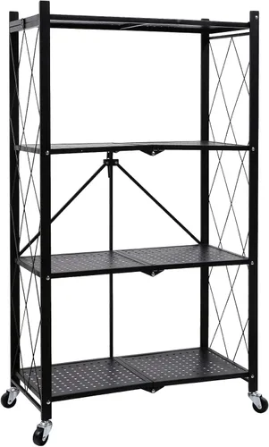 Miniatura 11 de YSSOA Estante de metal plegable de 3 niveles, 27.95 pulgadas de profundidad x 13.39 pulgadas de ancho x 33.85 pulgadas de alto, estantería