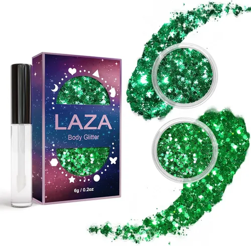 Miniatura 11 de Laza Purpurina corporal, 2 tarros de lentejuelas gruesas holográficas con pegamento de purpurina, perfecto para mujeres, sombra de ojos, maquillaje