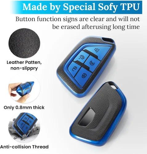 Miniatura 2 de para llavero de Cadillac con funda de TPU con superficie granulada y cuerda trenzada metálica, funda de llavero mejorada para 2020 en adelante CT4