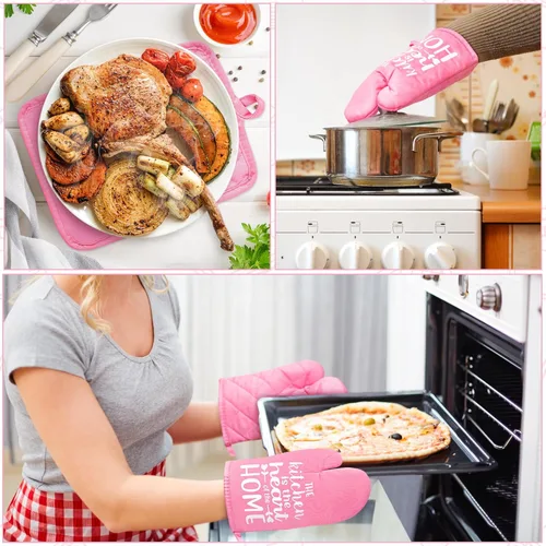 Miniatura 6 de 6 manoplas de horno divertidas, soportes para ollas, The Kitchen is The Heart of The Home, resistentes al calor, lavables a máquina, con bolsillo