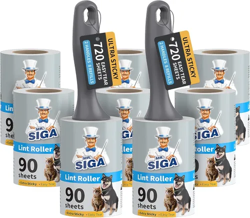 MR.SIGA Rodillos de pelusa para pelo de mascotas extra pegajosos, 720 hojas, removedor de pelusa para ropa, muebles, removedor de pelo de mascotas