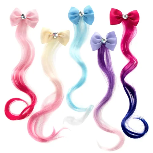 Miniatura 12 de Little World Pinzas para el cabello para niñas, 6 extensiones de cabello arcoíris, pinzas de pelo de unicornio para niñas y niños pequeños, colas