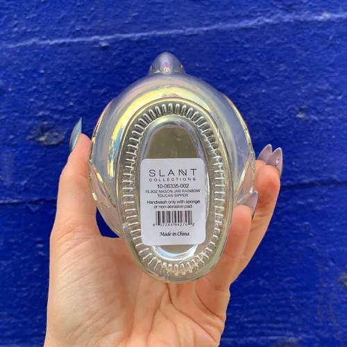 Miniatura 2 de Slant Collections - Tarro de vidrio en forma con tapa y pajita, 15.5 onzas, tucán arcoíris