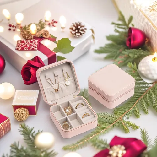 Miniatura 55 de Organizador de joyas Vlando para almacenaje y exhibición, joyero para viaje, imitación de piel, para anillos, aretes, collares.