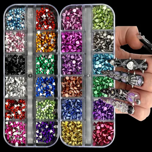 Miniatura 11 de Dijes punk, remaches de metal de 6 cuadrículas, 3 colores, cono metálico, clavos de clavos acrílicos, remaches góticos para uñas, arte de uñas
