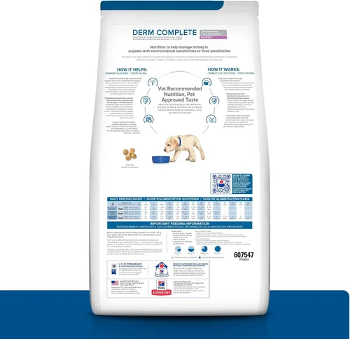 Miniatura 2 de Hill's Prescription Diet Derm Complete Puppy - Alimento seco para perros con sensibilidad ambiental/alimentaria, arroz y huevo, bolsa de 14.3 libras