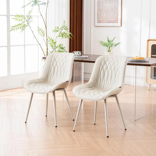 Miniatura 7 de Juego de 2 sillas de comedor YOUNIKE con respaldo alto, sillas de cocina y comedor estilo de mediados de siglo, tapizadas en cuero sintético, silla