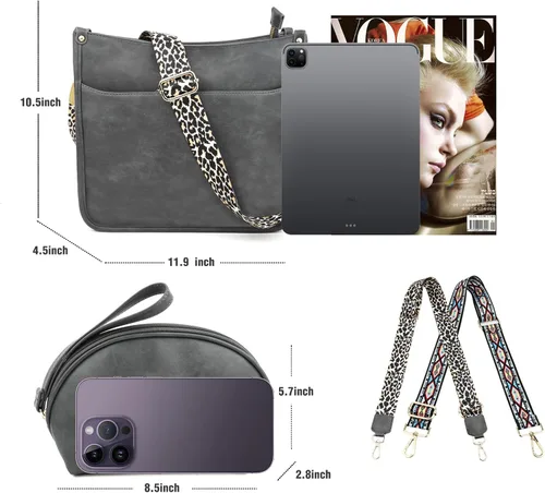 Miniatura 3 de KOGTLA Bolsos cruzados de cuero Hobo con correa de guitarra para mujer