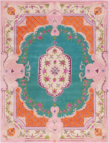 Miniatura 16 de SAFAVIEH Bellagio Collection - Alfombra decorativa de 2 x 3 pies, azul y rosa, hecha a mano de lana de medallón, ideal para zonas de alto tráfico