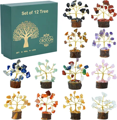 Miniatura 11 de Crocon Árbol de la vida de cristal de cuarzo transparente, chakra para energía positiva, decoración de Feng Shui, árbol bonsái de dinero con piedras