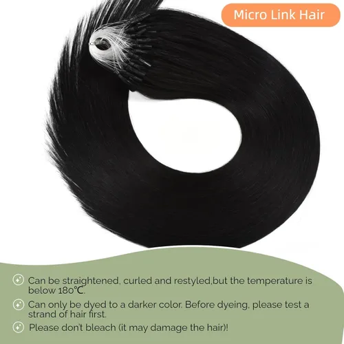 Miniatura 6 de Micro Link - Extensiones de cabello humano Remy virgen con micro anillo, extensiones de cabello humano de 0.02 oz/hebra, 1.76 oz, extensiones de #1