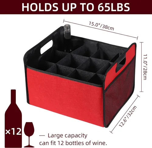 Miniatura 3 de LITLANDSTAR 12 botellas de vino, caja de almacenamiento plegable para botellas de vino, bolsa de licor de fieltro de alta calidad con asas para Negro