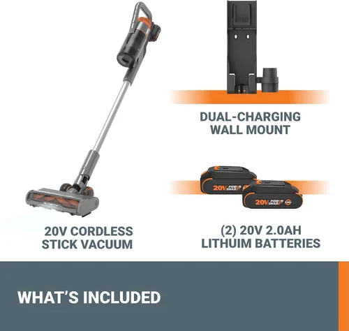 Miniatura 7 de WORX Aspiradora inalámbrica de 20 V, potente aspiradora inalámbrica de 25 Kpa de alta succión para pelo de mascotas, aspiradora de mano ligera