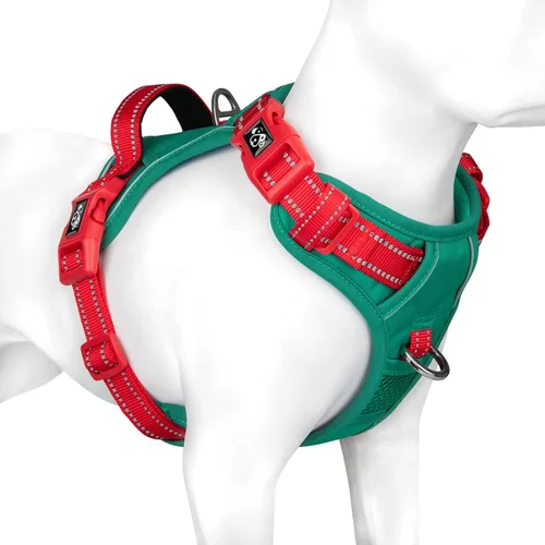 Miniatura 16 de PHOEPET Arnés para perro sin tirones, chaleco para perro reflectante ajustable de colores únicos, con mango de entrenamiento suave, clips de metal