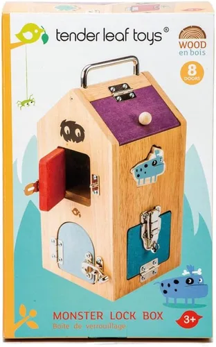Miniatura 2 de Tender Leaf Toys Caja de bloqueo de madera Monster - 8 puertas diferentes con varios mecanismos de bloqueo ayuda a desarrollar habilidades
