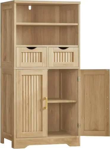 Miniatura 17 de Iwell Armario de almacenamiento con puertas y estantes, armario de despensa de cocina, gabinetes de baño para sala de estar, cocina, lavandería