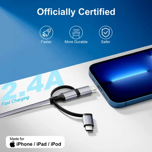 Miniatura 3 de Cable de carga múltiple [paquete de 2 unidades de 6 pies] 3 en 1, cable de carga USB trenzado de nailon para múltiples dispositivos
