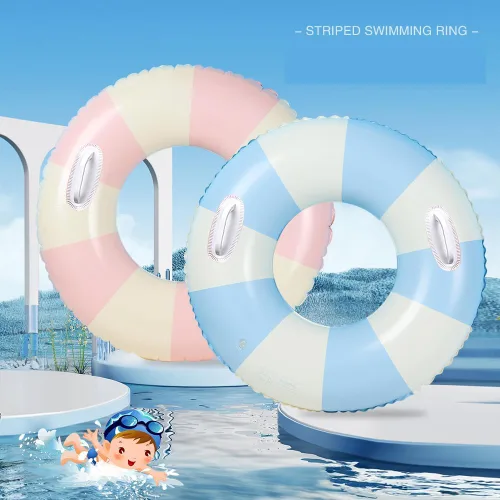 Miniatura 6 de Flotadores inflables de piscina para adultos, paquete de 2 flotadores a rayas, tubos de piscina, anillos de natación con asas, flotador inflable