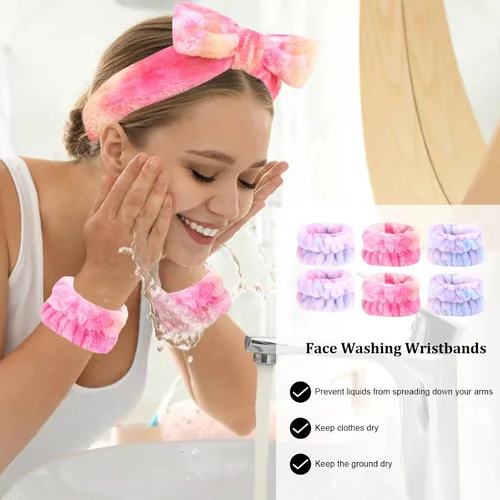 Miniatura 4 de CIEHER 12 PCS Diademas de Maquillaje para Mujeres Muñequeras Bandas de Lavado Scrunchies Puños para Lavar la Cara, Banda de Cabello Suave con Lazo a