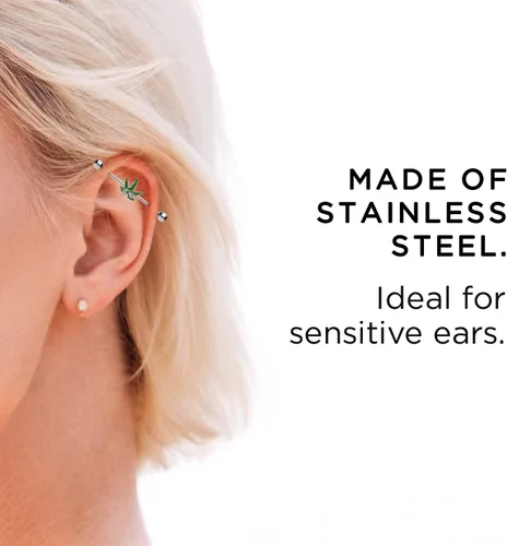 Miniatura 5 de Pierce2GO 420 Weed - Piercing de oreja industrial de acero inoxidable de grado quirúrgico 316L con circonita cúbica, piercing de oreja con colgante