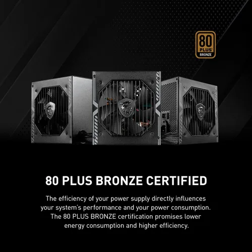 Miniatura 3 de MSI MAG A550BN, fuente de alimentación compacta no modular de 550 W, bronce 80+, ventilador de bajo ruido, diseño PFC activo, garantía de 5 años