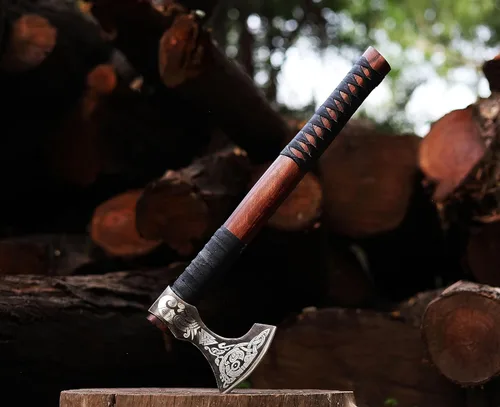 Miniatura 4 de Wazir Crafts Hacha Viking Hecha a Mano Hacha de lanzamiento de 18" de acero al carbono con mango de madera de fresno y funda de cuero Diseño