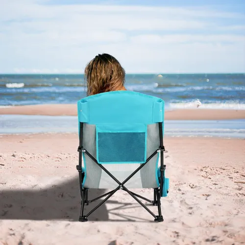 Miniatura 2 de Oileus Silla de playa portátil plegable, ligera, respaldo alto, asiento bajo para tienda de campaña, refugio y campamento, respaldo de malla
